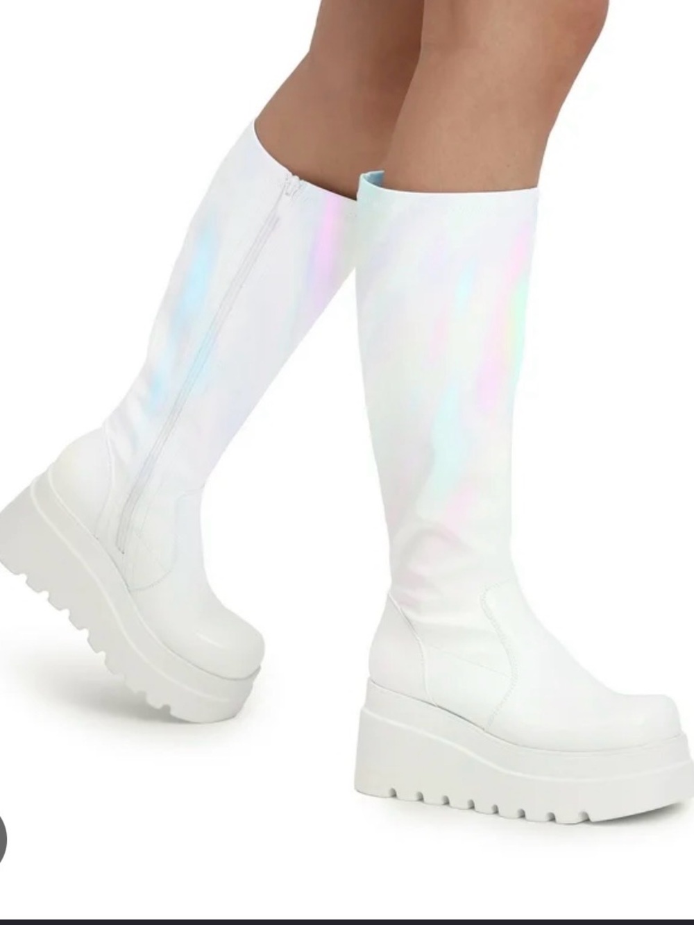White patent knee-high platform wedge boots size 8.5 - Picture 15 of 15